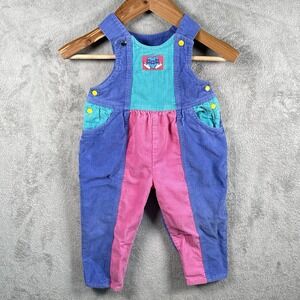 Play Clothes Chunky Corduroy Colorblock Overalls 3T Vintage 80s Pink Purple